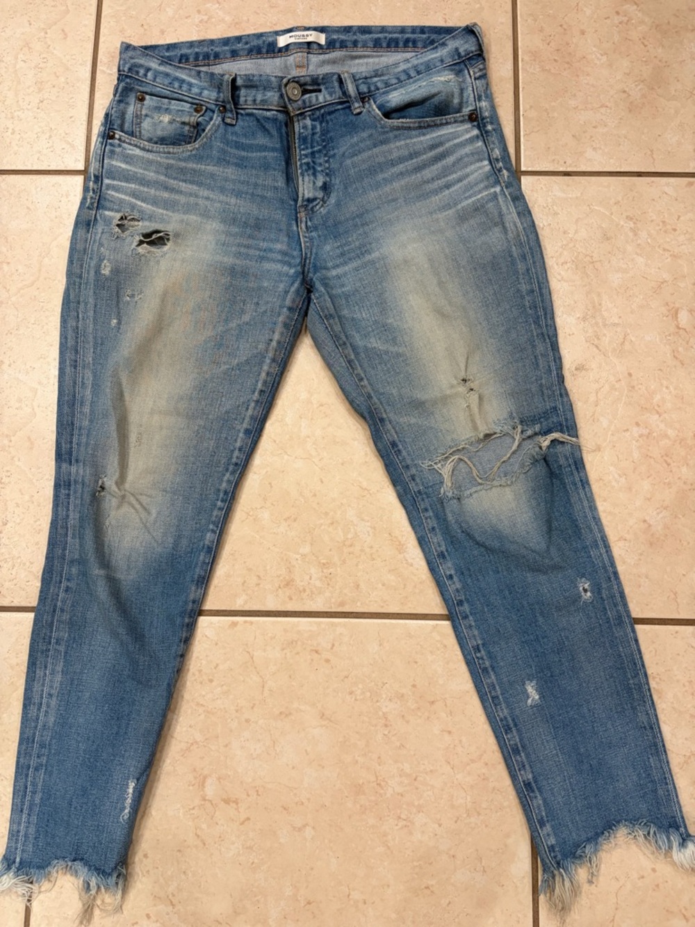 Moussy Light Blue Distressed Cropped Jeans